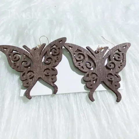 Classic Fashion Wood Monarch Butterfly Cutout Earrings